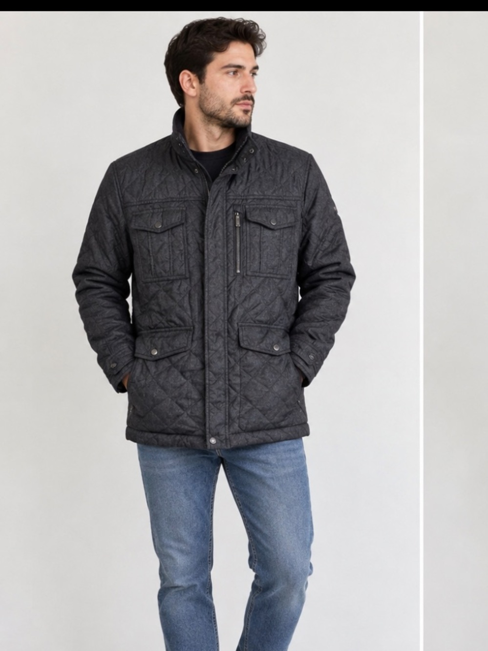 Johnston Murphy Mens Black ‎ Cotton Zip Military Style Jacket Sz L